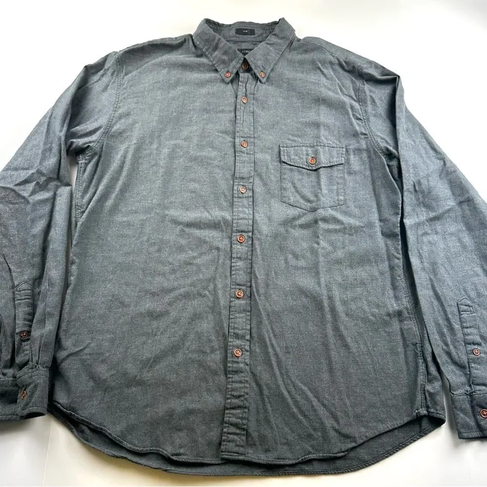 J.Crew Men’s SZ XL Slim Gray Button Down Shirt Brushed Cotton Flannel Classic